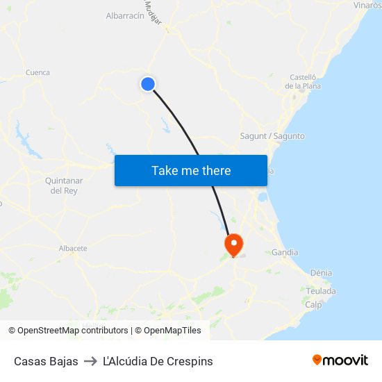 Casas Bajas to L'Alcúdia De Crespins map