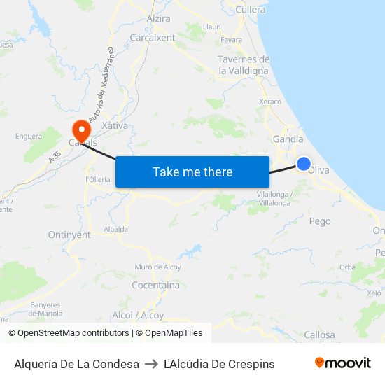 Alquería De La Condesa to L'Alcúdia De Crespins map