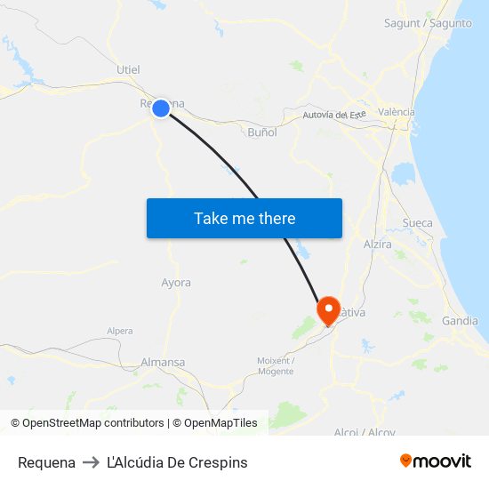 Requena to L'Alcúdia De Crespins map
