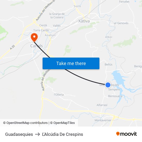 Guadasequies to L'Alcúdia De Crespins map