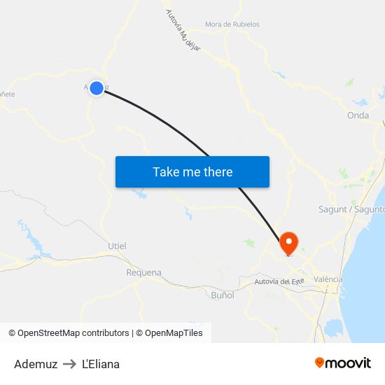 Ademuz to L'Eliana map