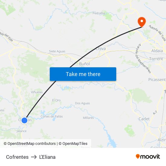 Cofrentes to L'Eliana map