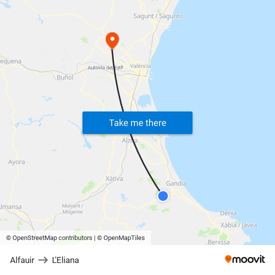 Alfauir to L'Eliana map