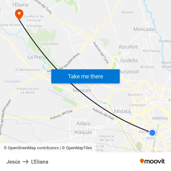 Jesús to L'Eliana map