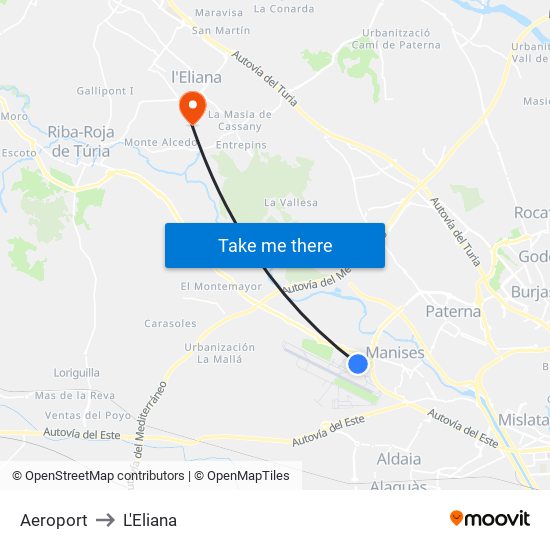 Aeroport to L'Eliana map