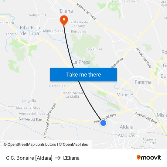 C.C. Bonaire [Aldaia] to L'Eliana map