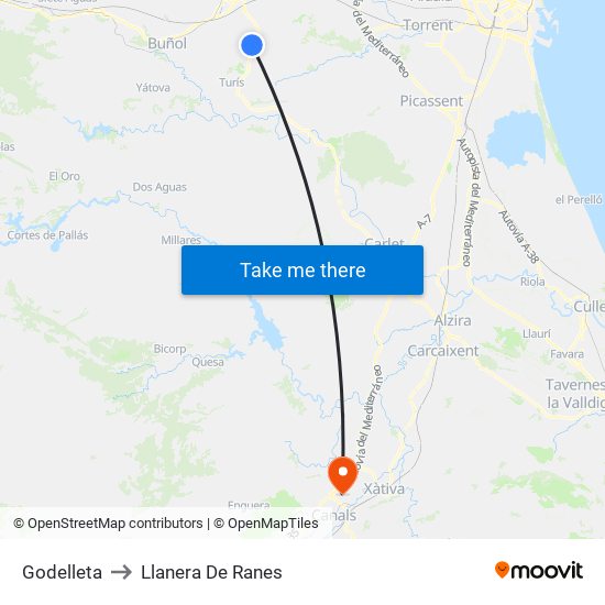Godelleta to Llanera De Ranes map