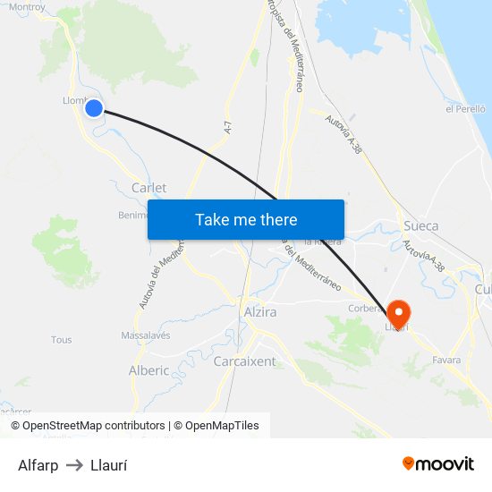 Alfarp to Llaurí map