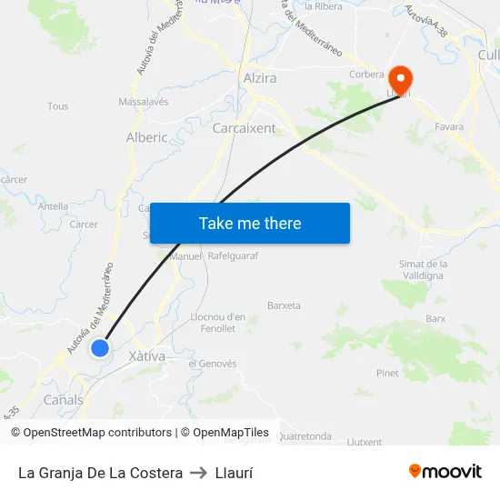La Granja De La Costera to Llaurí map