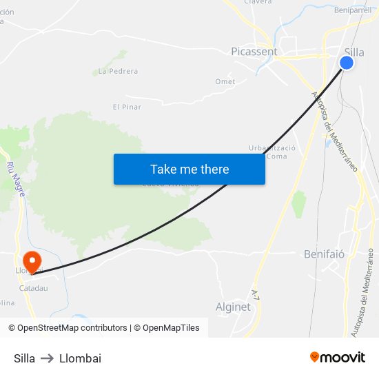 Silla to Llombai map