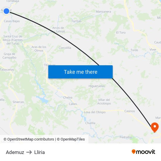 Ademuz to Llíria map