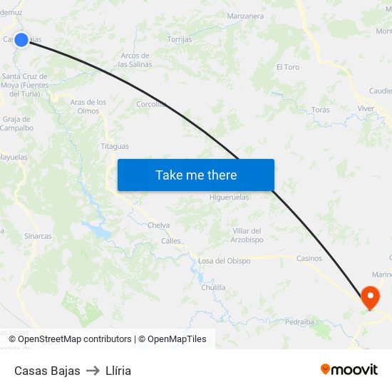 Casas Bajas to Llíria map