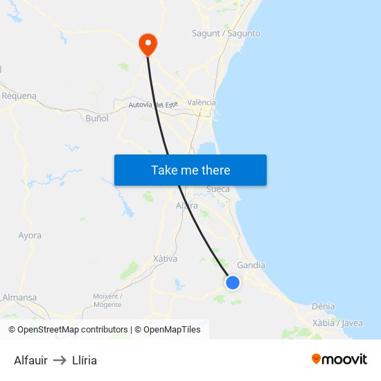 Alfauir to Llíria map