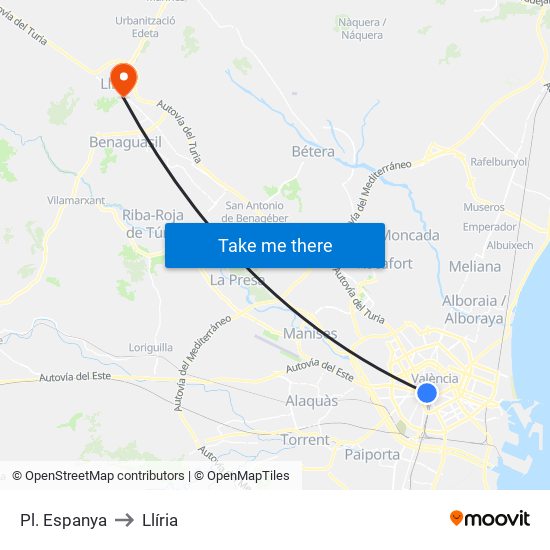 Pl. Espanya to Llíria map