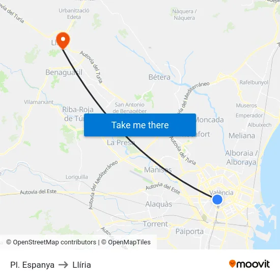 Pl. Espanya to Llíria map