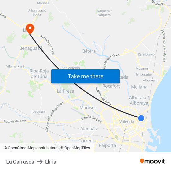 La Carrasca to Llíria map