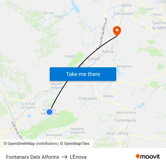 Fontanars Dels Alforins to L'Ènova map