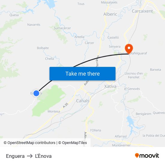 Enguera to L'Ènova map