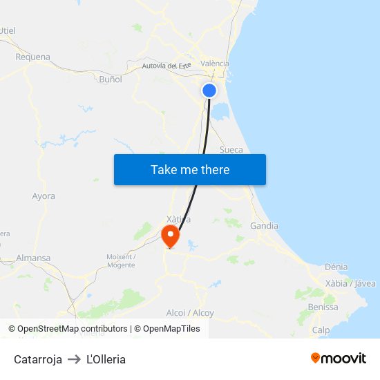 Catarroja to L'Olleria map