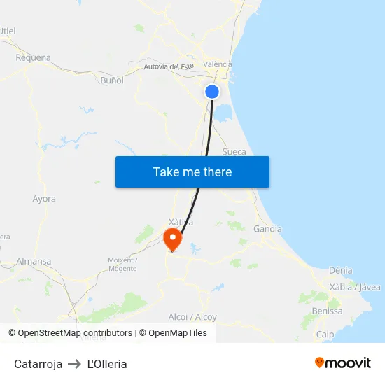 Catarroja to L'Olleria map