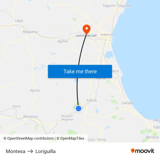 Montesa to Loriguilla map