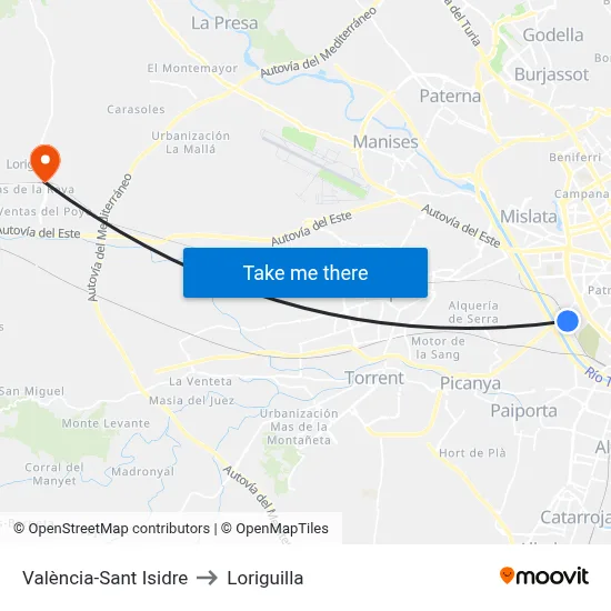 València-Sant Isidre to Loriguilla map