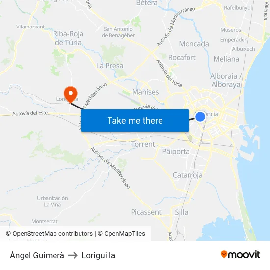 Àngel Guimerà to Loriguilla map
