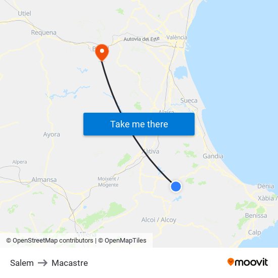 Salem to Macastre map