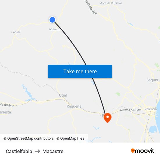 Castielfabib to Macastre map