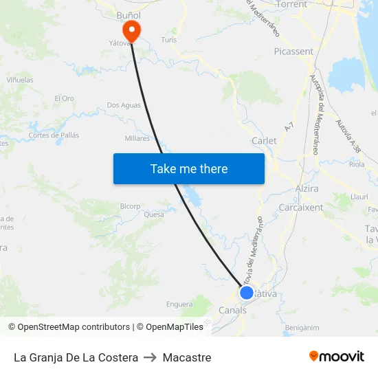 La Granja De La Costera to Macastre map