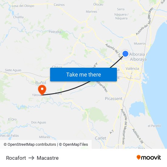 Rocafort to Macastre map