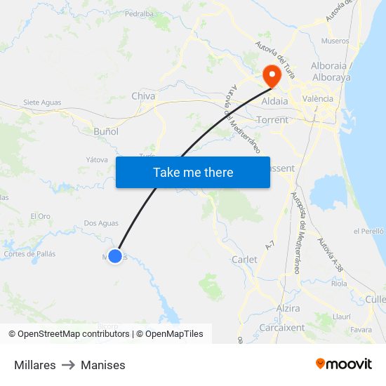 Millares to Manises map