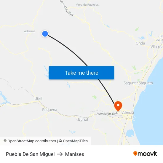 Puebla De San Miguel to Manises map
