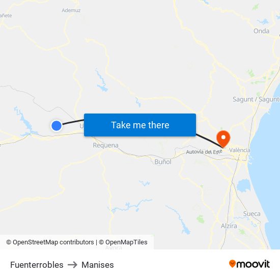 Fuenterrobles to Manises map