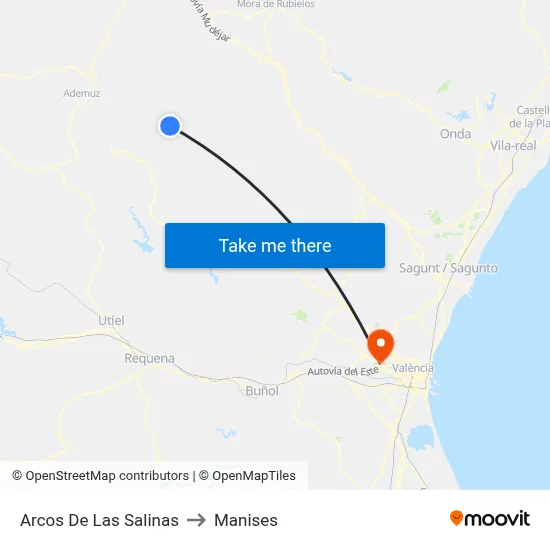 Arcos De Las Salinas to Manises map