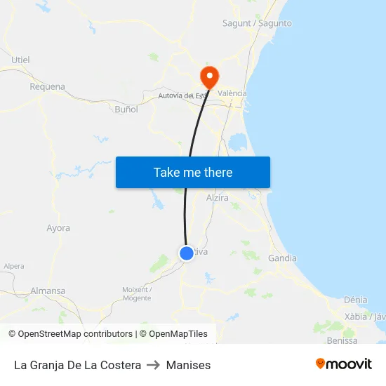 La Granja De La Costera to Manises map