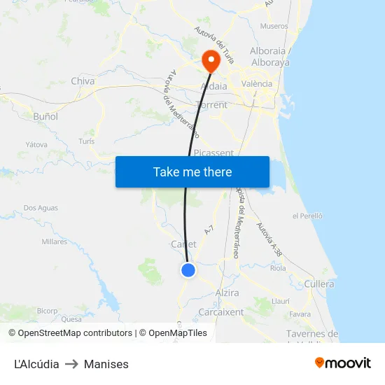 L'Alcúdia to Manises map