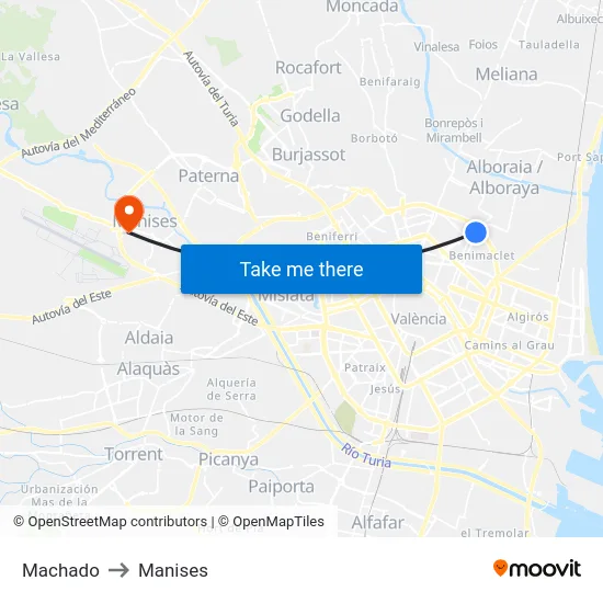 Machado to Manises map