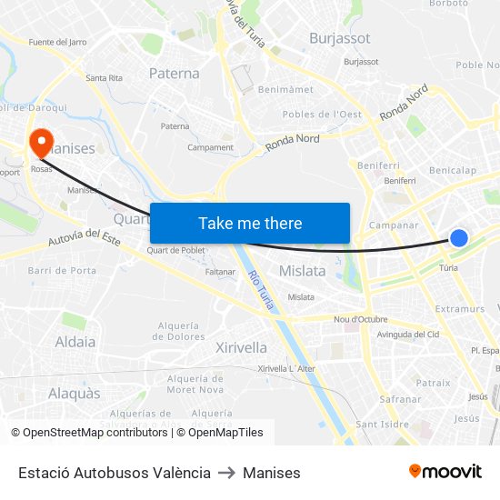 Estació Autobusos València to Manises map
