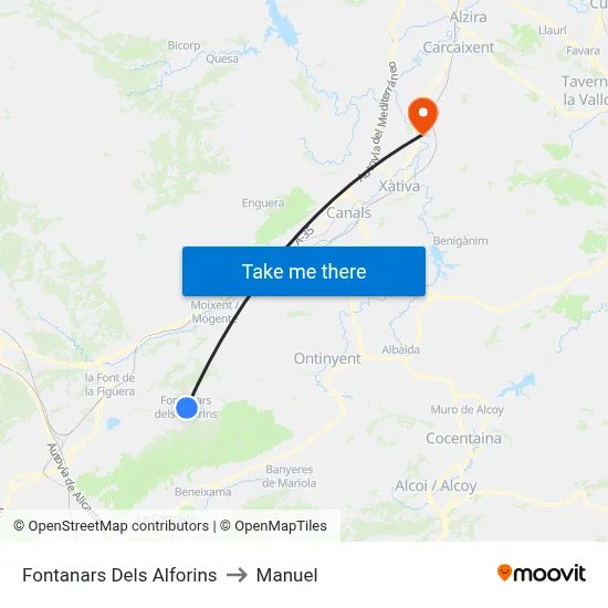 Fontanars Dels Alforins to Manuel map
