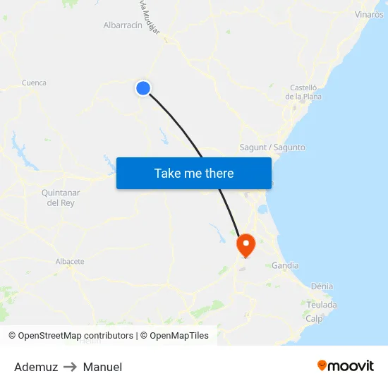 Ademuz to Manuel map