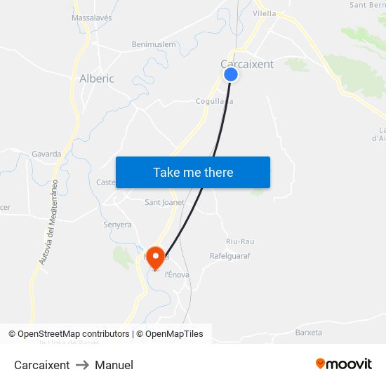 Carcaixent to Manuel map