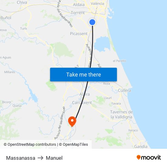 Massanassa to Manuel map