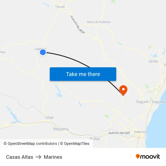 Casas Altas to Marines map