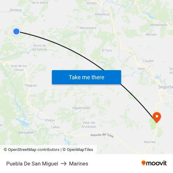 Puebla De San Miguel to Marines map