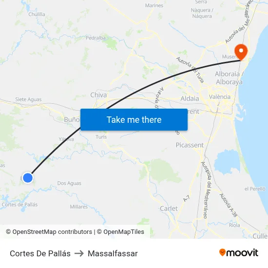 Cortes De Pallás to Massalfassar map