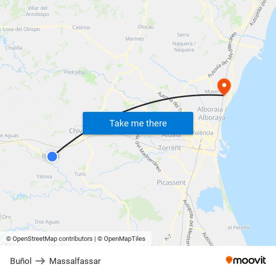 Buñol to Massalfassar map