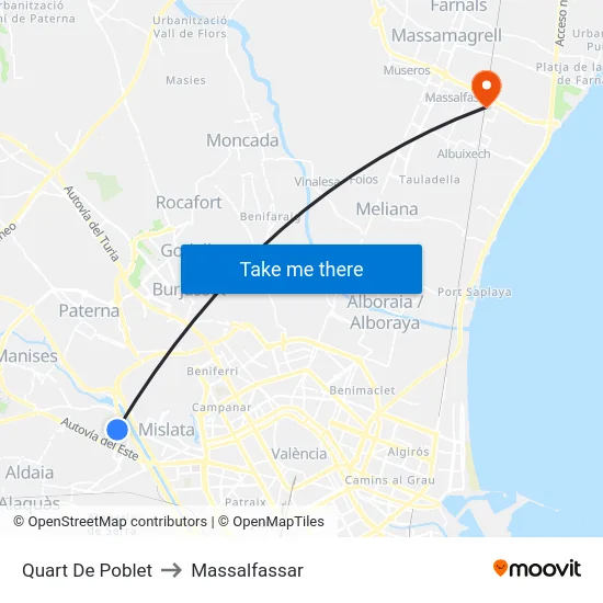 Quart De Poblet to Massalfassar map