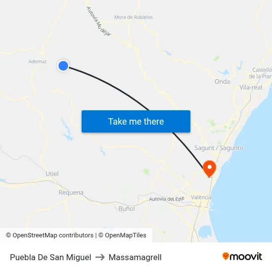 Puebla De San Miguel to Massamagrell map