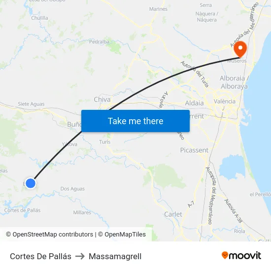 Cortes De Pallás to Massamagrell map